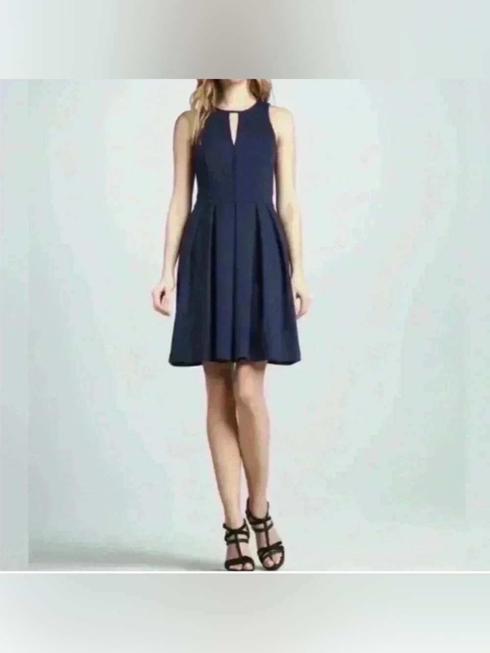 Rebecca Taylor Pleated Keyhole Dress in Navy